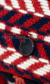 CHANEL 04A Red Tricolore CC Logo Trim Jacket Skirt Suit 34 ② シャネル レッド トリコロール ジャケット スカート スーツ カメリアブローチ付 即発