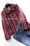 CHANEL 04A Red Navy Tricolore CC Logo Trim Wool Tweed Jacket Skirt Suit 38 ③シャネル レッド ネイビー トリコロール ウール ツイード ジャケット スカート スーツ 即発