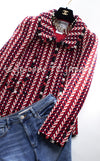 CHANEL 04A Red Navy Tricolore CC Logo Trim Wool Tweed Jacket Skirt Suit 38 ③シャネル レッド ネイビー トリコロール ウール ツイード ジャケット スカート スーツ 即発