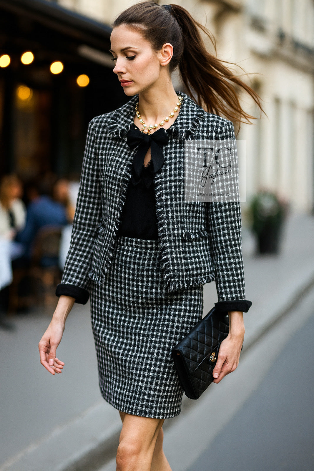 CHANEL 04PF Black Ivory Bow Ribbon Wool Tweed Jacket Skirt Suit 36 シャネル ブラック アイボリー リボン ウール ツイード ジャケット スカート スーツ 即発