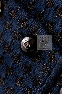 CHANEL 16S Navy Black Leather Trim Cotton Tweed Jacket 34 36 シャネル ネイビー ブラック レザー襟 コットン ツイード ジャケット 即発
