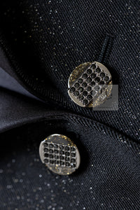 CHANEL 12C Black Metallic Wool Rhinestone CC Buttons Blazer Jacket 38 シャネル ブラック メタリック ウール ラインストーン CC ボタン ブレザー ジャケット 即発