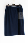 CHANEL 89A Vintage Dark Navy Black Gold Buttons Velvet Trim Jacket Skirt Suit 42 シャネル ヴィンテージ ダークネイビー ブラック ゴールドボタン ベルベット トリム ジャケット スカート スーツ 即発