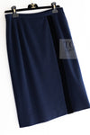 CHANEL 89A Vintage Dark Navy Black Gold Buttons Velvet Trim Jacket Skirt Suit 42 シャネル ヴィンテージ ダークネイビー ブラック ゴールドボタン ベルベット トリム ジャケット スカート スーツ 即発