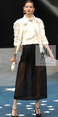 CHANEL 08S Ivory Creme Cotton Silk Chiffon Chain Trim Jacket 42 シャネル アイボリー クリーム コットン シルク シフォン チェーン トリム ジャケット 即発 - TC JAPAN