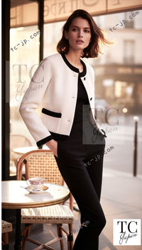 CHANEL 90S Vintage Ivory Black Braid Trim CC Ball Buttons Tweed Jacket 44 46 シャネル ヴィンテージ アイボリー ブラック ブレードトリム CCロゴ 手毬ボタン ツイード ジャケット 即発