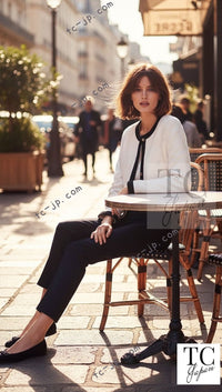 CHANEL 90S Vintage Ivory Black Braid Trim CC Ball Buttons Tweed Jacket 44 46 シャネル ヴィンテージ アイボリー ブラック ブレードトリム CCロゴ 手毬ボタン ツイード ジャケット 即発 - TC JAPAN