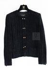 CHANEL Vintage Creations Little Black Jacket Lion Buttons Collarless 36 38 シャネル ヴィンテージ リトル ブラック ジャケット ライオン ボタン ベロア ベルベット ノーカラー 即発