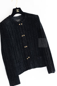 CHANEL Vintage Creations Little Black Jacket Lion Buttons Collarless 36 38 シャネル ヴィンテージ リトル ブラック ジャケット ライオン ボタン ベロア ベルベット ノーカラー 即発