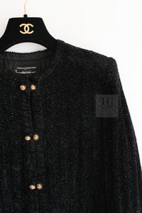 CHANEL Vintage Creations Little Black Jacket Lion Buttons Collarless 36 38 シャネル ヴィンテージ リトル ブラック ジャケット ライオン ボタン ベロア ベルベット ノーカラー 即発