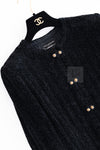 CHANEL Vintage Creations Little Black Jacket Lion Buttons Collarless 36 38 シャネル ヴィンテージ リトル ブラック ジャケット ライオン ボタン ベロア ベルベット ノーカラー 即発