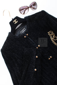 CHANEL Vintage Creations Little Black Jacket Lion Buttons Collarless 36 38 シャネル ヴィンテージ リトル ブラック ジャケット ライオン ボタン ベロア ベルベット ノーカラー 即発