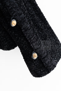 CHANEL Vintage Creations Little Black Jacket Lion Buttons Collarless 36 38 シャネル ヴィンテージ リトル ブラック ジャケット ライオン ボタン ベロア ベルベット ノーカラー 即発