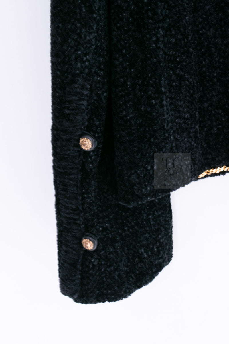 CHANEL Vintage Creations Little Black Jacket Lion Buttons Collarless 36 38 シャネル ヴィンテージ リトル ブラック ジャケット ライオン ボタン ベロア ベルベット ノーカラー 即発