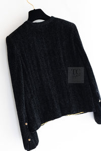 CHANEL Vintage Creations Little Black Jacket Lion Buttons Collarless 36 38 シャネル ヴィンテージ リトル ブラック ジャケット ライオン ボタン ベロア ベルベット ノーカラー 即発