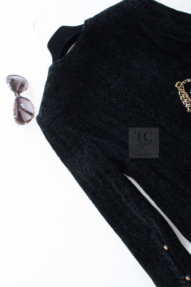 CHANEL Vintage Creations Little Black Jacket Lion Buttons Collarless 36 38 シャネル ヴィンテージ リトル ブラック ジャケット ライオン ボタン ベロア ベルベット ノーカラー 即発