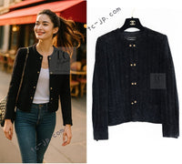 CHANEL Vintage Creations Little Black Jacket Lion Buttons Collarless 36 38 シャネル ヴィンテージ リトル ブラック ジャケット ライオン ボタン ベロア ベルベット ノーカラー 即発