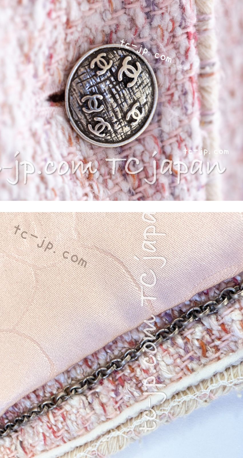 CHANEL 05C Pink Ivory Silk Cotton Tweed Jacket 40 シャネル ピンク アイボリー シルク コットン ツイード ジャケット 即発