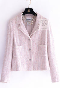CHANEL 05C Pink Ivory Silk Cotton Tweed Jacket 40 シャネル ピンク アイボリー シルク コットン ツイード ジャケット 即発