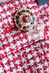 CHANEL 10C Red Metallic Gold Trim Tweed Jacket Skirt Suit 40 42 シャネル レッド メタリック ゴールド トリム フリンジ ツイード ジャケット スカート スーツ 即発