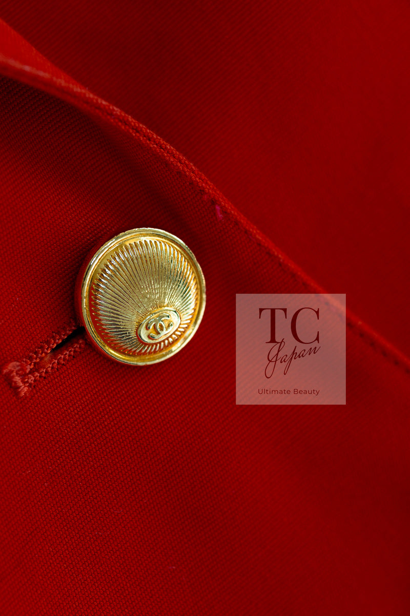 CHANEL 89S Vintage Coral Red CC Gold Button Cottn Jacket 38 シャネル ヴィンテージ コーラル レッド CC ゴールドボタン コットン ジャケット 即発