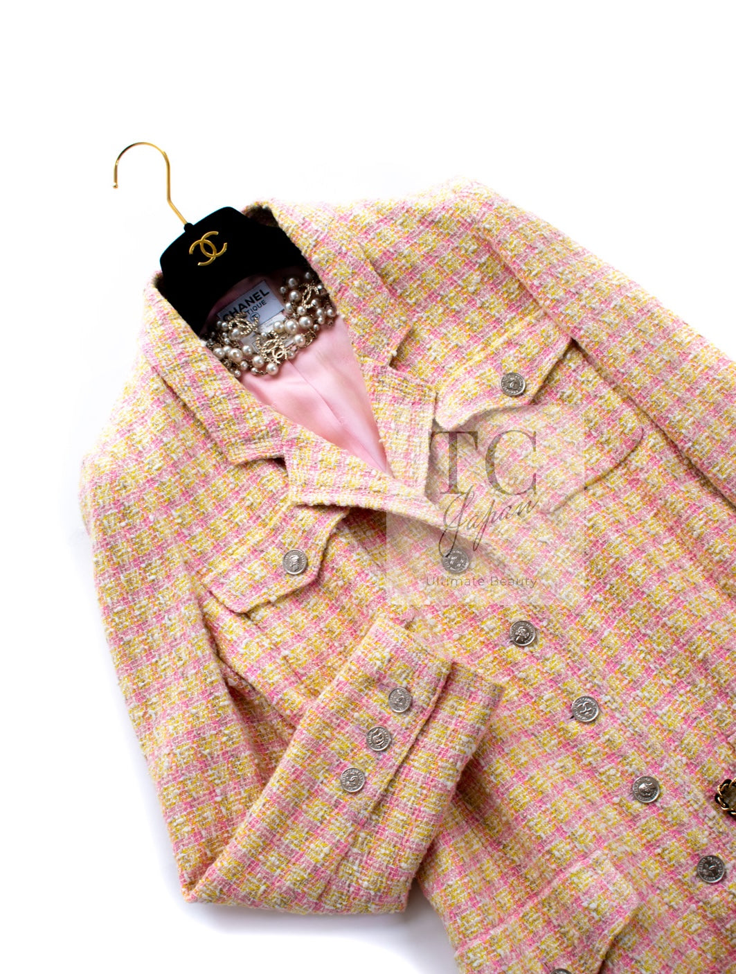 シャネル コート CHANEL ピンク イエロー マルチカラー コットン ウール ツイード ジャケット 96S Pink Yellow  Multicolor Cotton Wool Tweed Jacket Coat – TC JAPAN