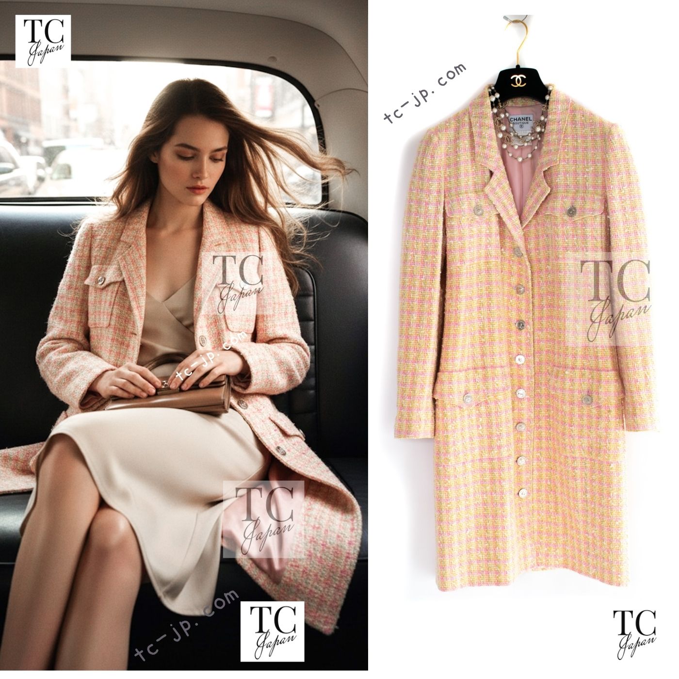 CHANEL 96S pink yellow multicolor cotton wool tweed jacket coat / シャネル ピンク イエロー マルチカラー コットン ジャケット コート