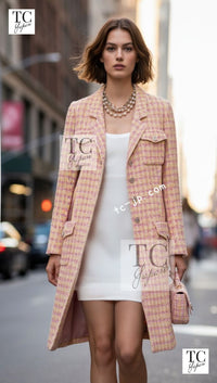 CHANEL 96S pink yellow multicolor cotton wool tweed jacket coat / シャネル ピンク イエロー マルチカラー コットン ジャケット コート