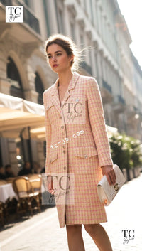 CHANEL 96S pink yellow multicolor cotton wool tweed jacket coat / シャネル ピンク イエロー マルチカラー コットン ジャケット コート