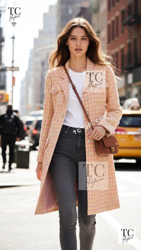 CHANEL 96S pink yellow multicolor cotton wool tweed jacket coat / シャネル ピンク イエロー マルチカラー コットン ジャケット コート