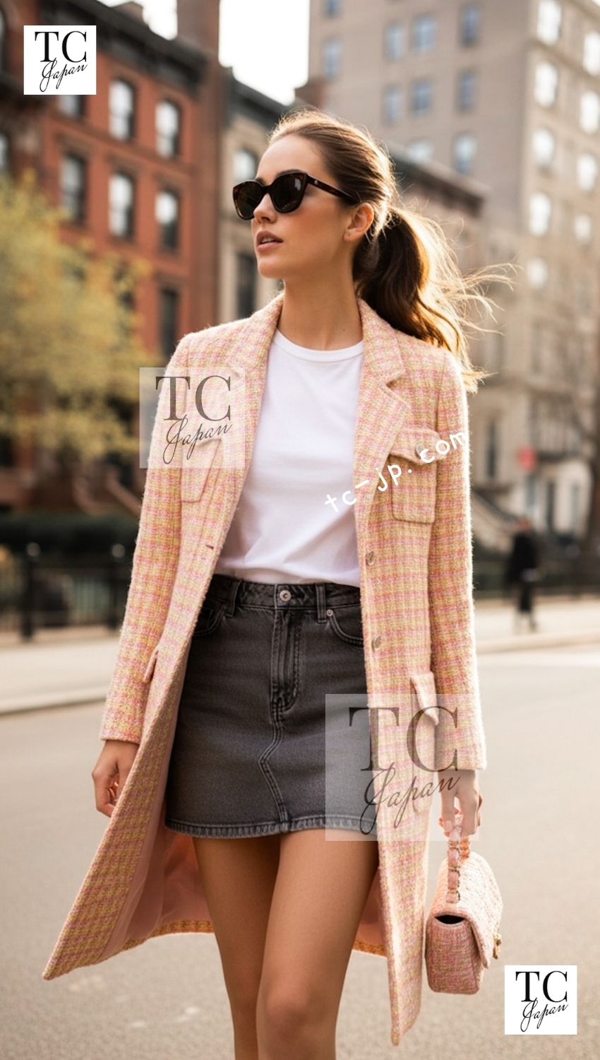 シャネル コート CHANEL ピンク イエロー マルチカラー コットン