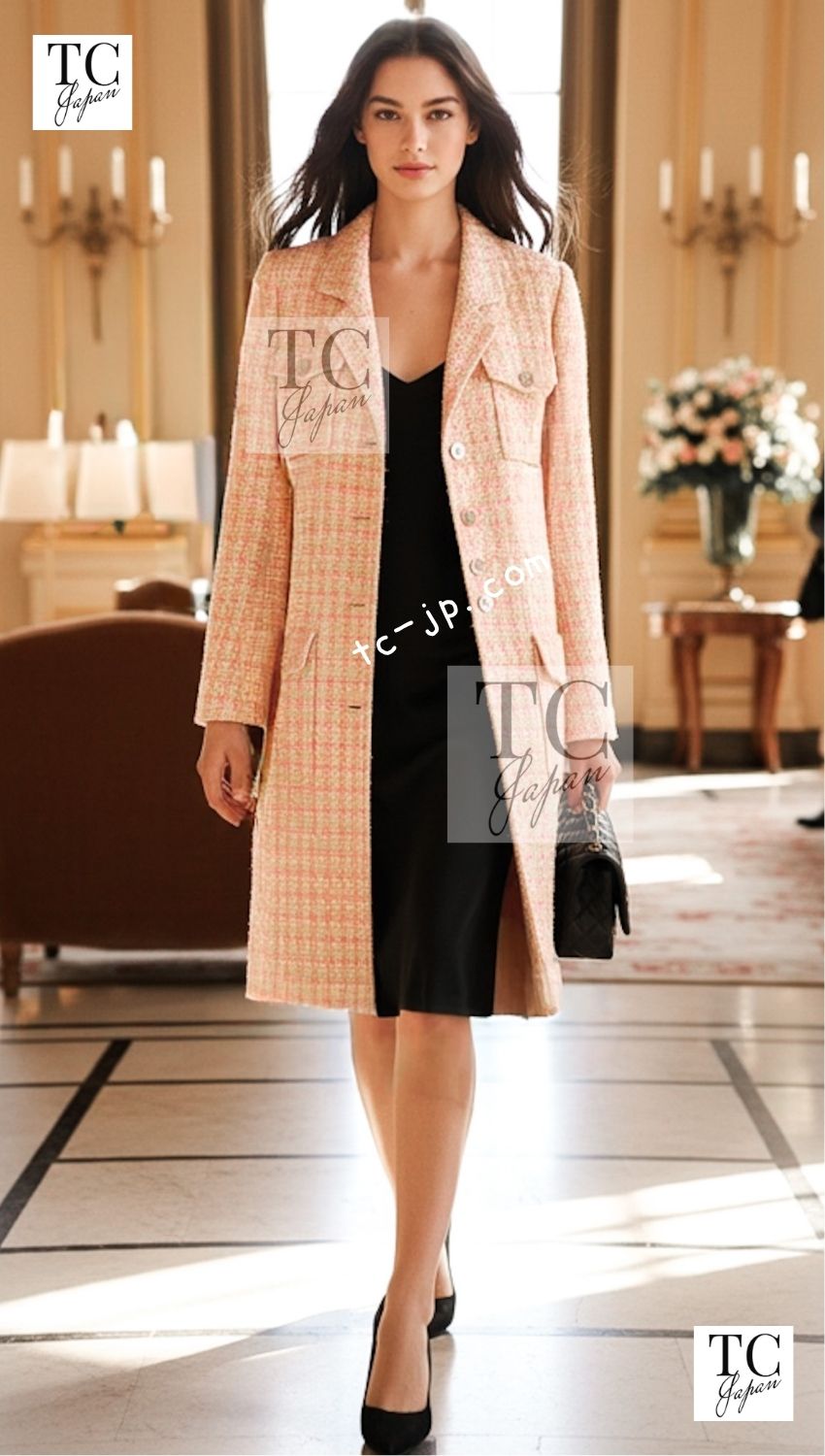シャネル コート CHANEL ピンク イエロー マルチカラー コットン