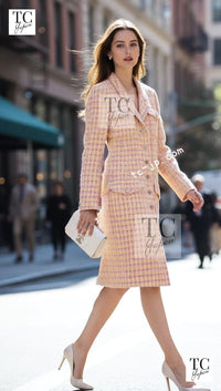 CHANEL 96S pink yellow multicolor cotton wool tweed jacket coat / シャネル ピンク イエロー マルチカラー コットン ジャケット コート