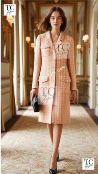 CHANEL 96S pink yellow multicolor cotton wool tweed jacket coat / シャネル ピンク イエロー マルチカラー コットン ジャケット コート