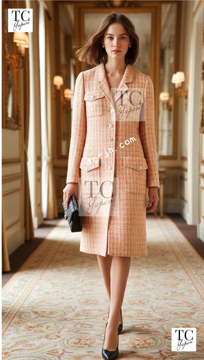CHANEL 96S pink yellow multicolor cotton wool tweed jacket coat / シャネル ピンク イエロー マルチカラー コットン ジャケット コート