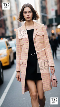 CHANEL 96S pink yellow multicolor cotton wool tweed jacket coat / シャネル ピンク イエロー マルチカラー コットン ジャケット コート