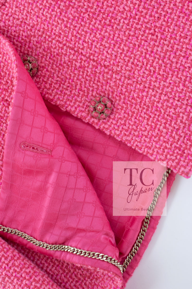 CHANEL 22A Pink Wool 100% Tweed Stand Mandarine Collar Jacket 34 36 シャネル ピンク ウール 100% ツイード マンダリン スタンド カラー ジャケット 即発