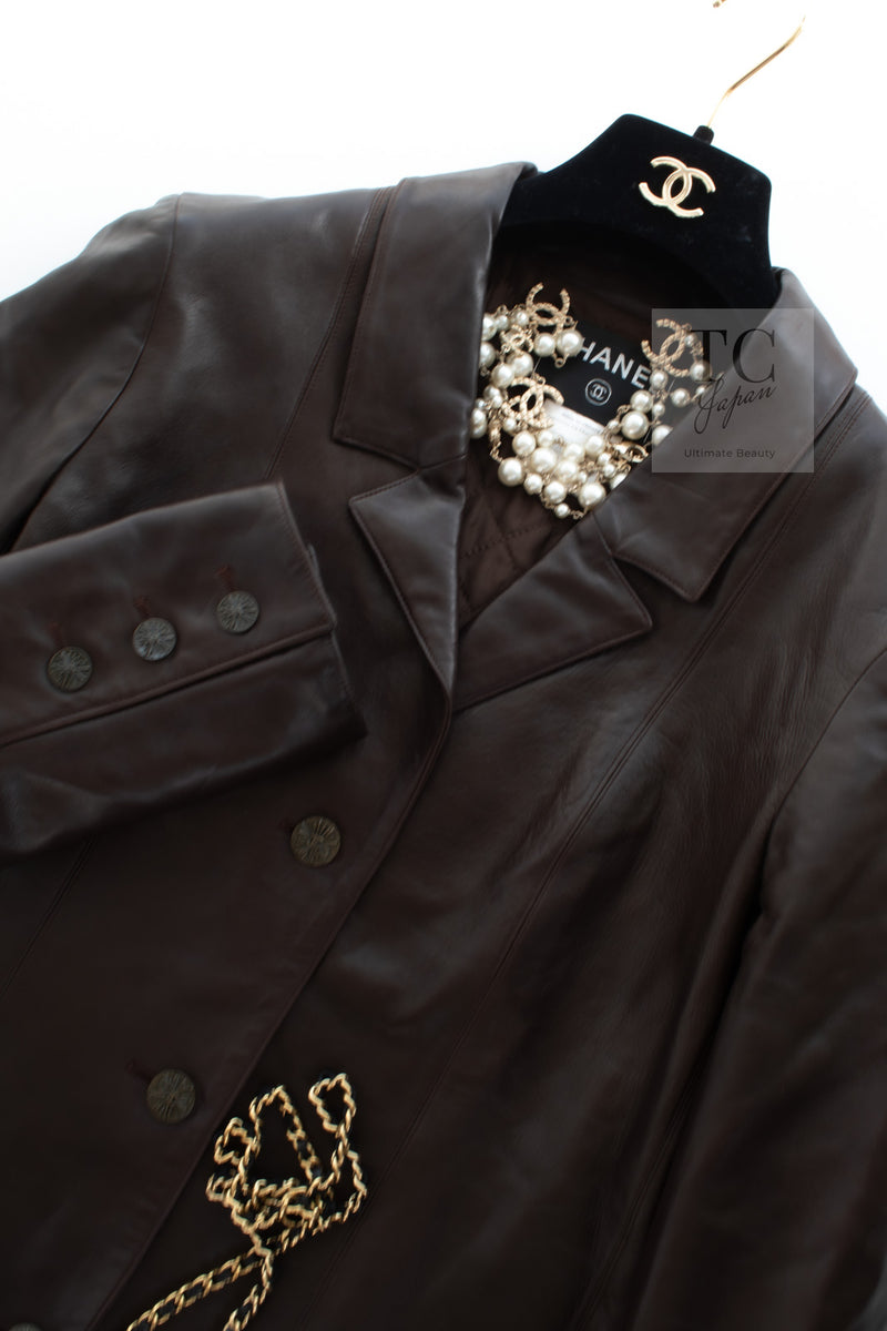 CHANEL 04PF Brown Lambskin Leather Jacket Coat 38 シャネル ブラウン ラムスキン レザー ジャケット コート 即発