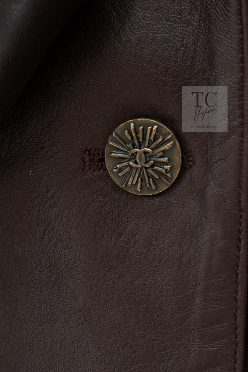 CHANEL 04PF Brown Lambskin Leather Jacket Coat 38 シャネル ブラウン ラムスキン レザー ジャケット コート 即発