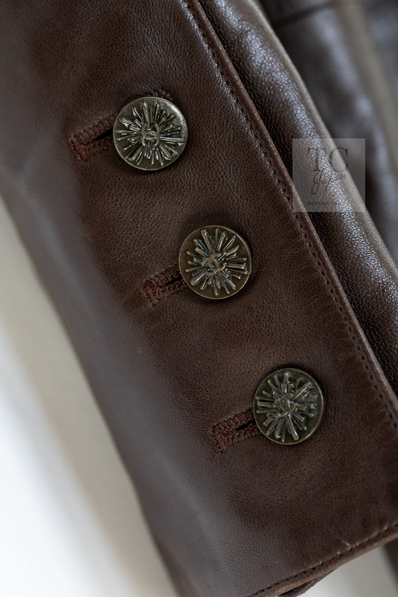 CHANEL 04PF Brown Lambskin Leather Jacket Coat 38 シャネル ブラウン ラムスキン レザー ジャケット コート 即発
