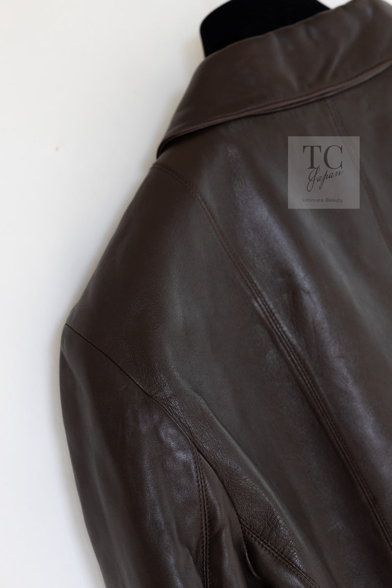 CHANEL 04PF Brown Lambskin Leather Jacket Coat 38 シャネル ブラウン ラムスキン レザー ジャケット コート