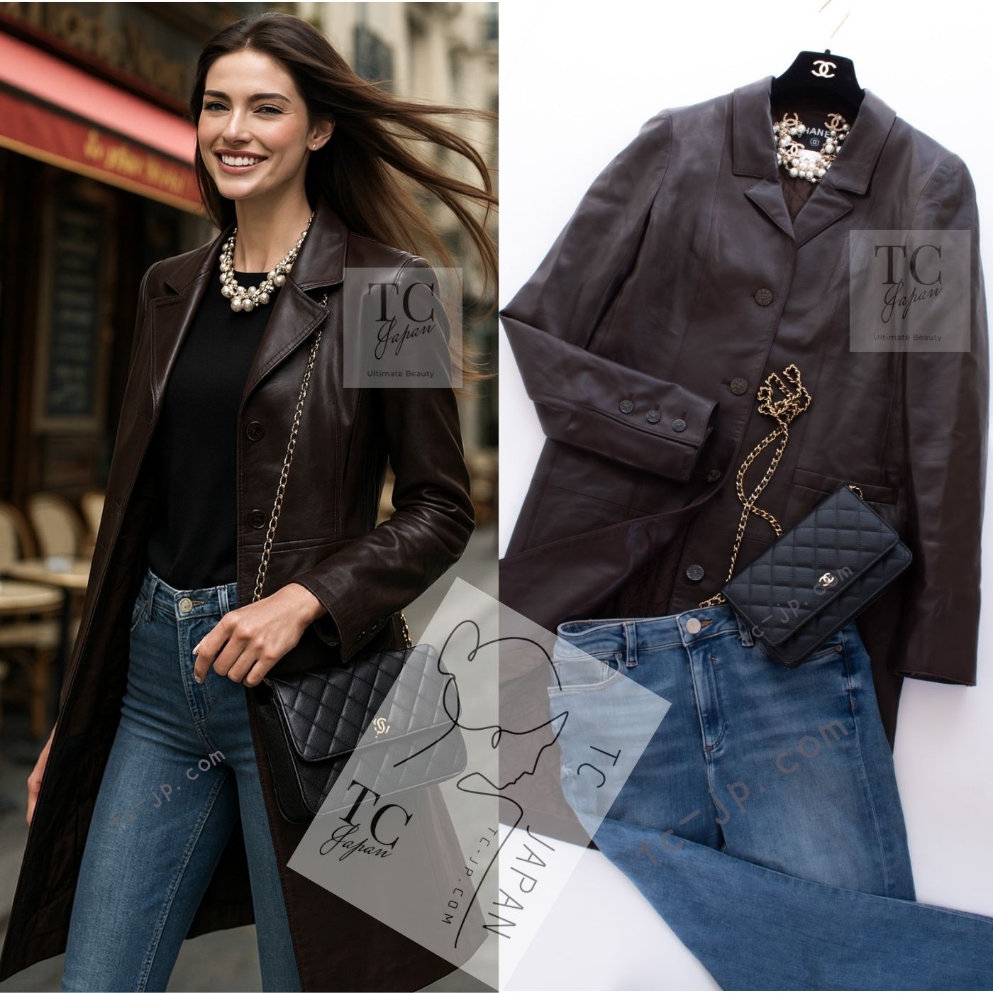 シャネル ジャケット コート CHANEL ブラウン ラムスキン レザー 04PF