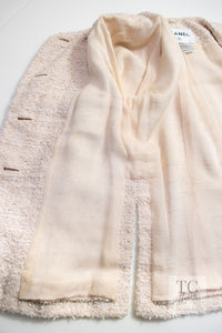 CHANEL 10S Pale Beige Pink Ivory Cotton Tweed Jacket 38 シャネル ペール ベージュ ピンク アイボリー コットン ツイード ジャケット 即発