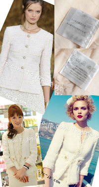 CHANEL 10S Pale Beige Pink Ivory Cotton Tweed Jacket 38 シャネル ペール ベージュ ピンク アイボリー コットン ツイード ジャケット 即発