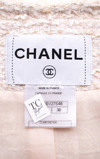 CHANEL 10S Pale Beige Pink Ivory Cotton Tweed Jacket 34 36 シャネル ペール ベージュ ピンク アイボリー コットン ツイード ジャケット 即発