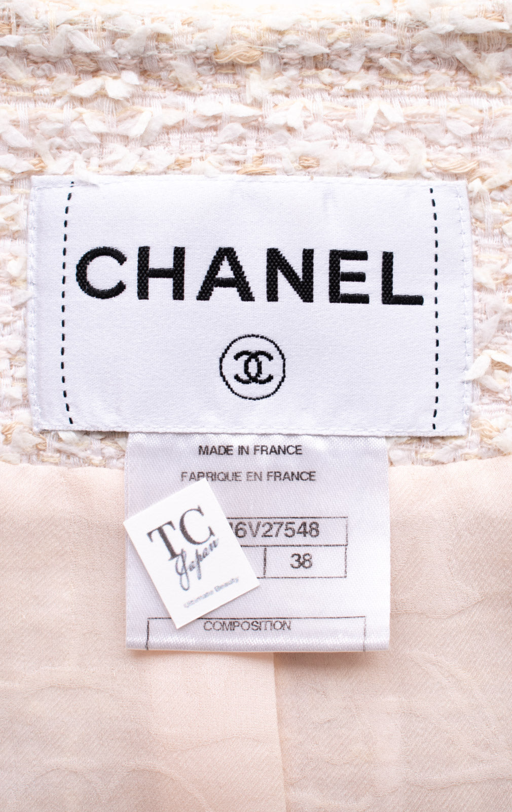 CHANEL 10S Pale Beige Pink Ivory Cotton Tweed Jacket 34 36 シャネル ペール ベージュ ピンク アイボリー コットン ツイード ジャケット 即発