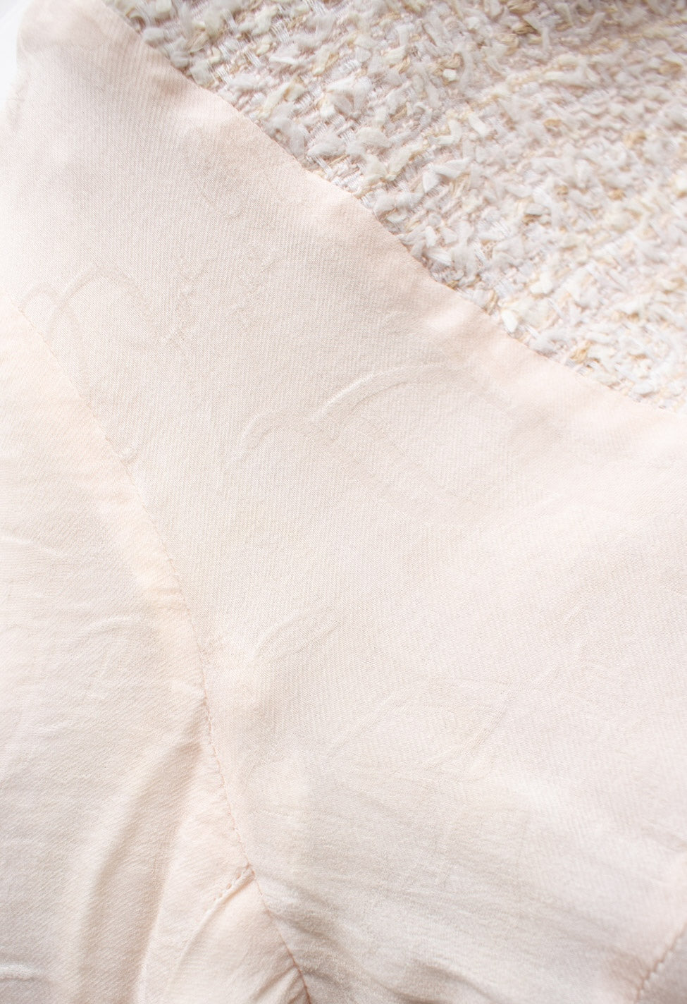 CHANEL 10S Pale Beige Pink Ivory Cotton Tweed Jacket 34 36 シャネル ペール ベージュ ピンク アイボリー コットン ツイード ジャケット 即発