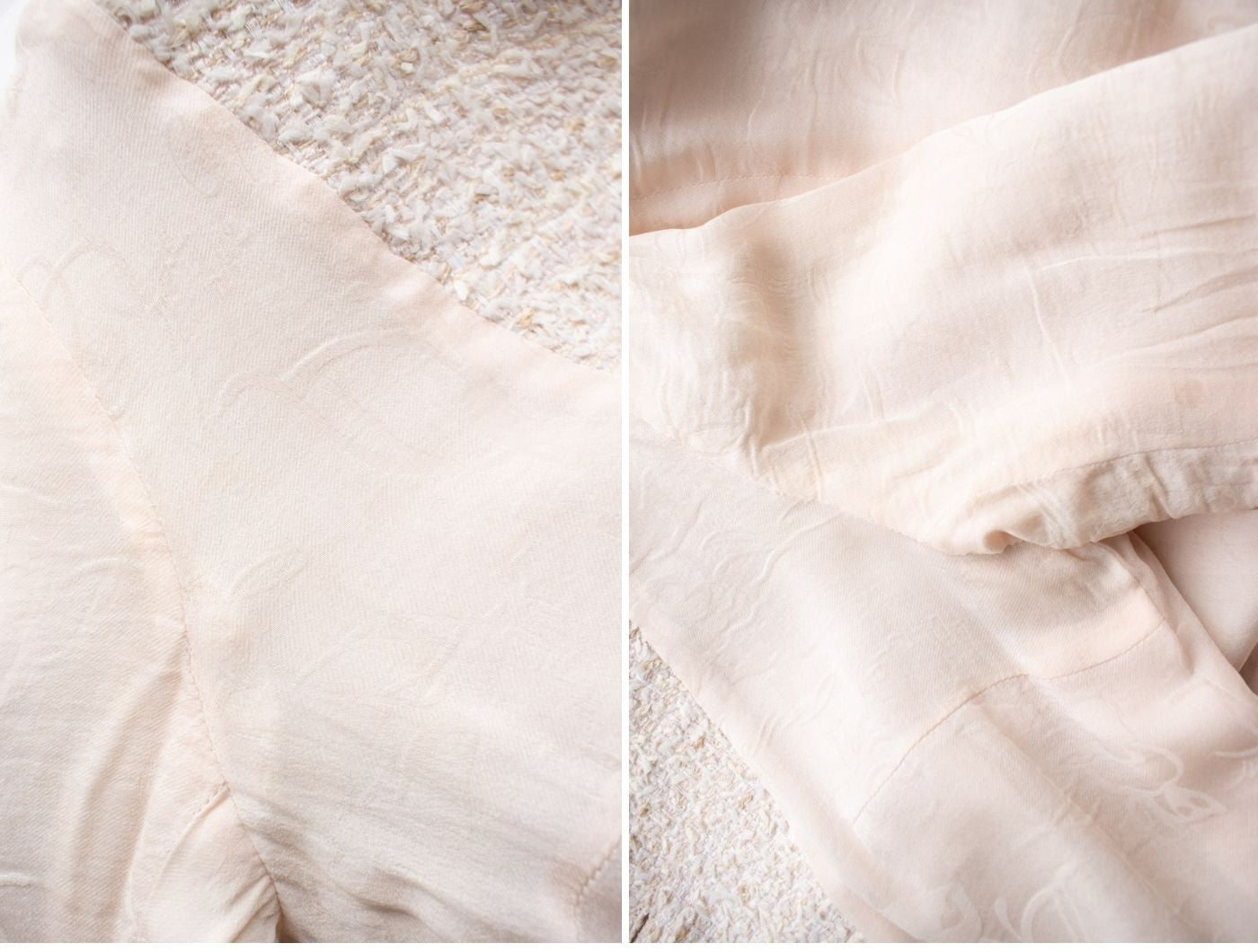 CHANEL 10S Pale Beige Pink Ivory Cotton Tweed Jacket 34 36 シャネル ペール ベージュ ピンク アイボリー コットン ツイード ジャケット 即発