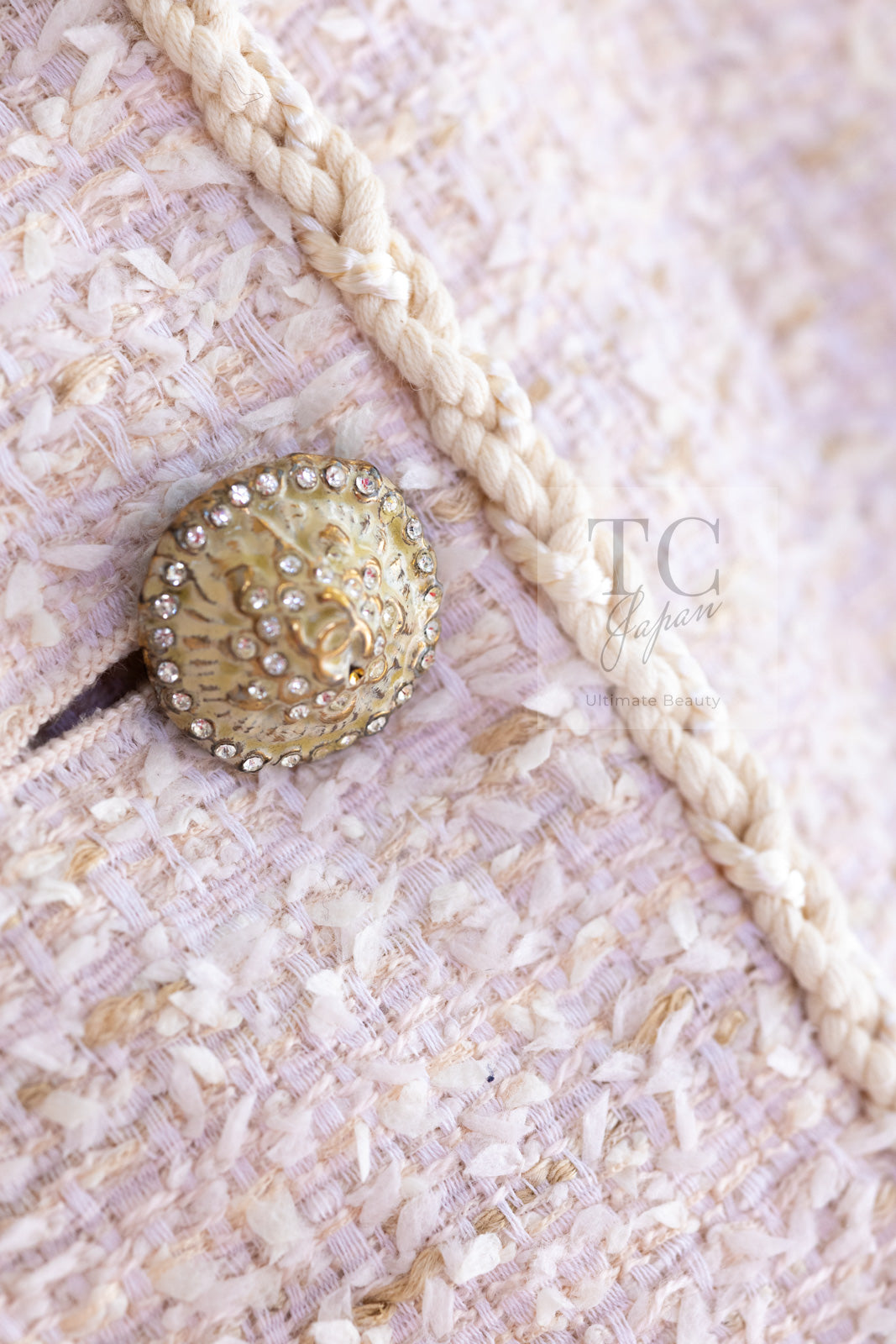 CHANEL 10S Pale Beige Pink Ivory Cotton Tweed Jacket 36 シャネル ペール ベージュ ピンク アイボリー コットン ツイード ジャケット 即発