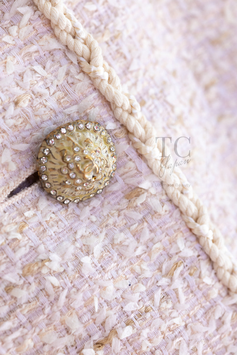 CHANEL 10S Pale Beige Pink Ivory Cotton Tweed Jacket 36 シャネル ペール ベージュ ピンク アイボリー コットン ツイード ジャケット 即発